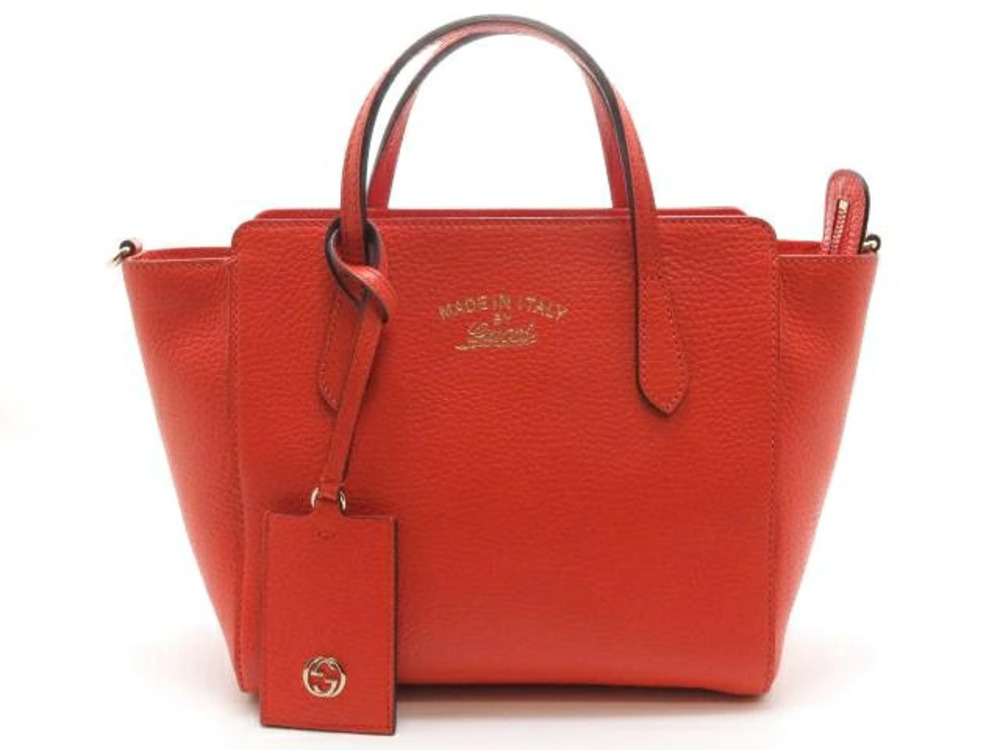 Gucci Swing Shoulder Bag Calfskin Embossed Orange